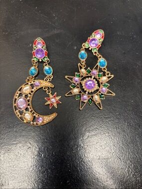 Celestial Multicolor Moon & Star Drop Earrings - Women's Fashion Jewelry